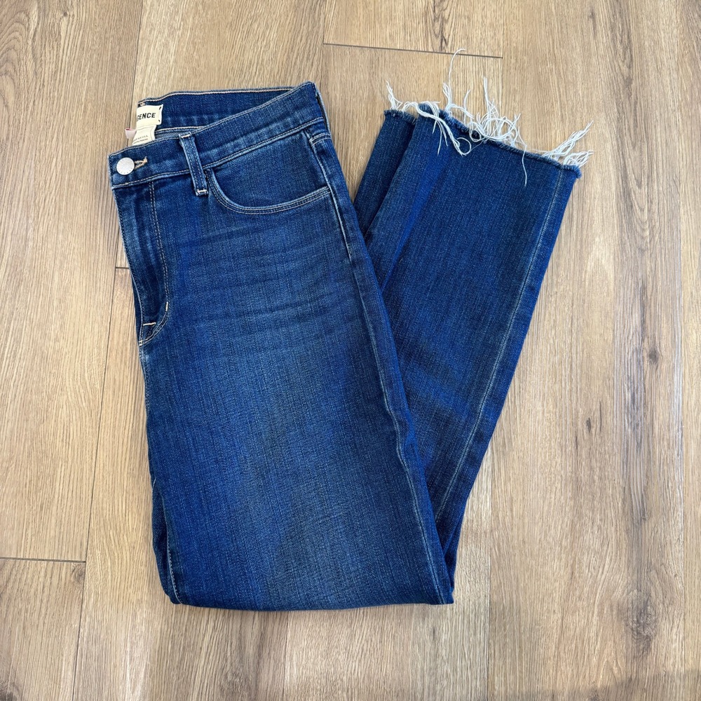 L'AGENCE Mid Rise Straight Leg Raw Hem Jeans Dark Wash Size 28 Made in USA